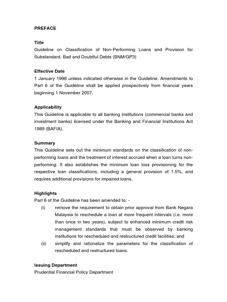 Non-Performing Loans Classification Guide | PDF | Loans | Credit (Finance)