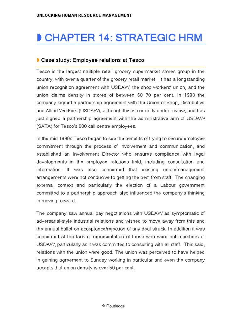 Case Study Employee Relations at Tesco PDF Labor Employment
