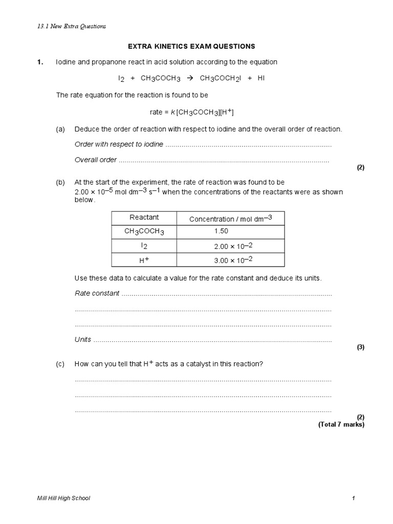 of Chemical Reactions Rate Laws and Reaction Orders PDF