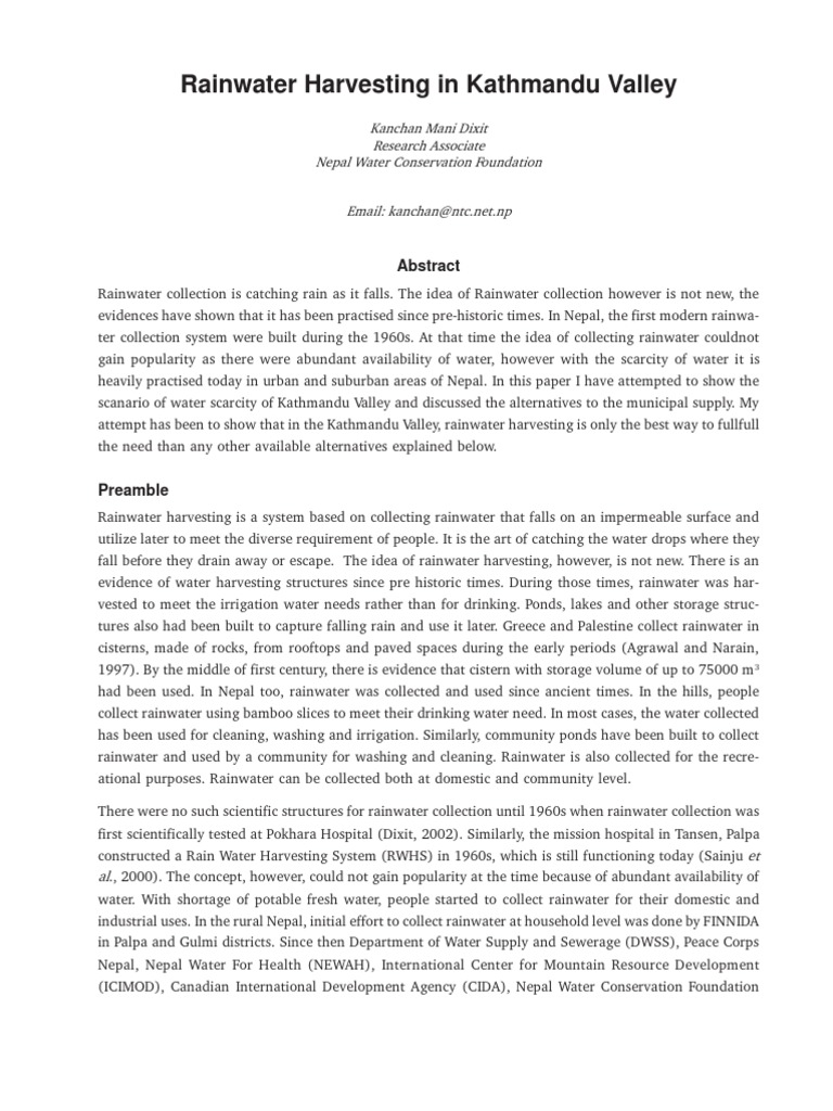 Rainwater Harvesting in Kathmandu Valley | PDF | Groundwater | Water