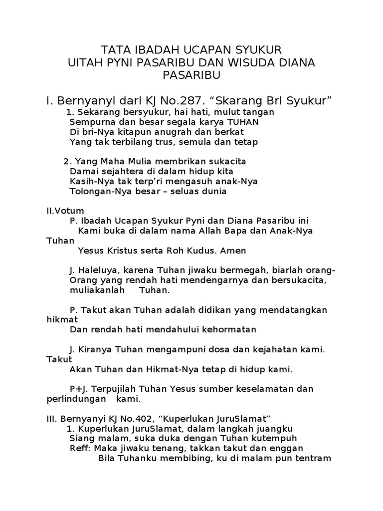 Tata Ibadah Ucapan Syukur | PDF