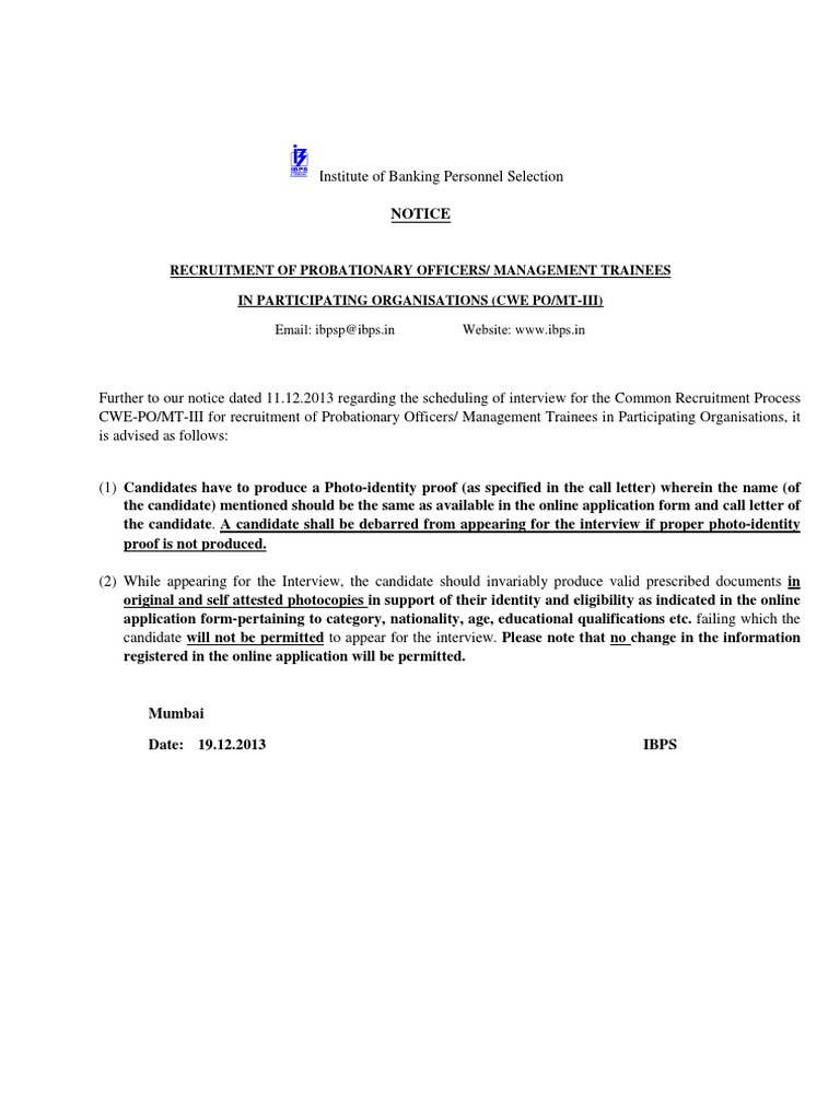 Recruitment of Probationary Officers/ Management Trainees in ...