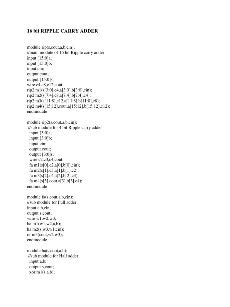16 Bit Ripple Carry Adder | PDF | Electronic Design | Electronic Circuits
