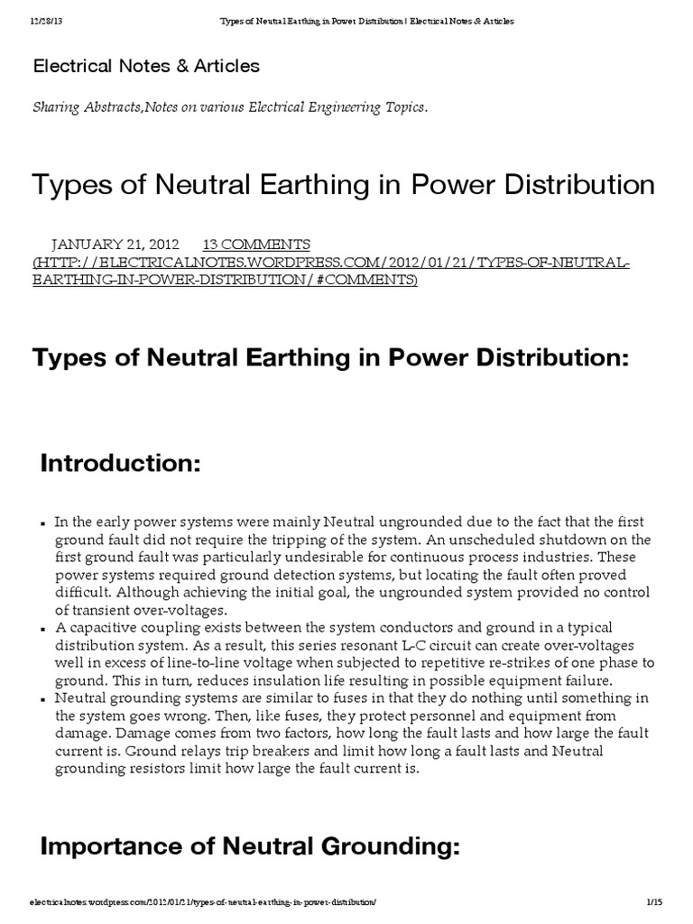 Types of Neutral Earthing Explained | PDF | Resistor | Electric Current