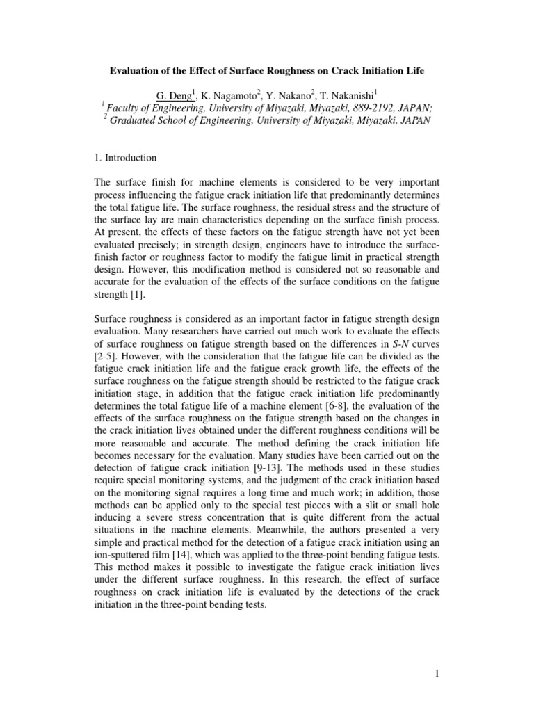 Effect of Surface Roughness On Crack Initiation Life | PDF | Fatigue ...