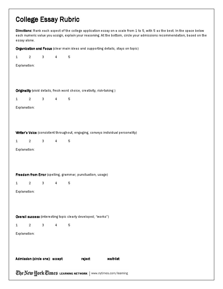 College Essay Evaluation Rubric | PDF
