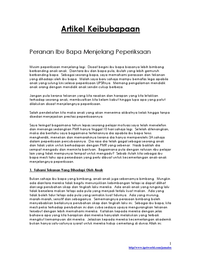 Artikel Peranan Ibubapa Menjelang Peperiksaan Pdf