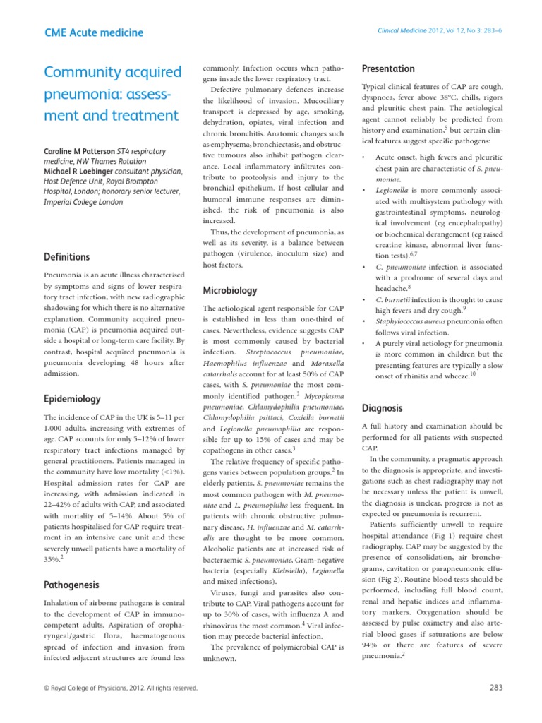 Community Acquired Pneumonia - Assessment and Treatment | PDF | Science ...