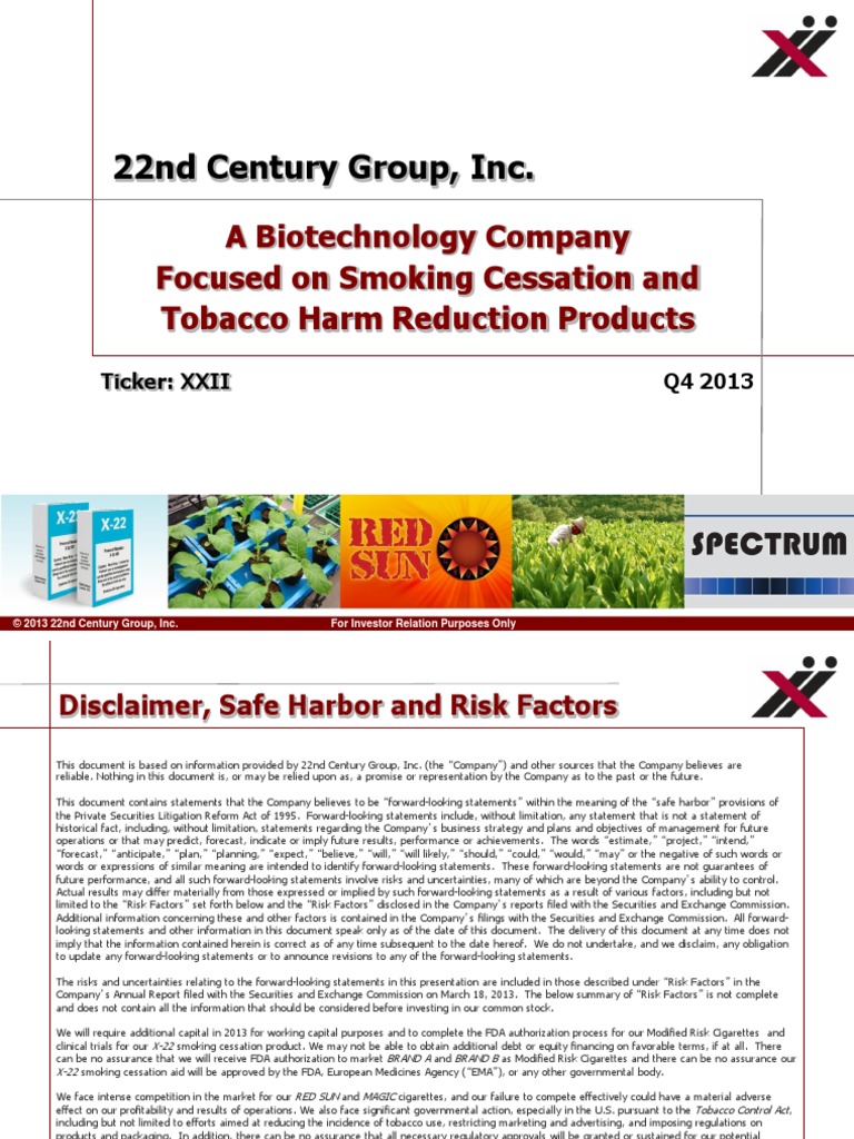 22nd Century Group, Inc. Cigarette Smoking