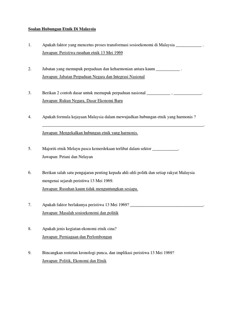 Soalan Hubungan Etnik Di Malaysia Pdf
