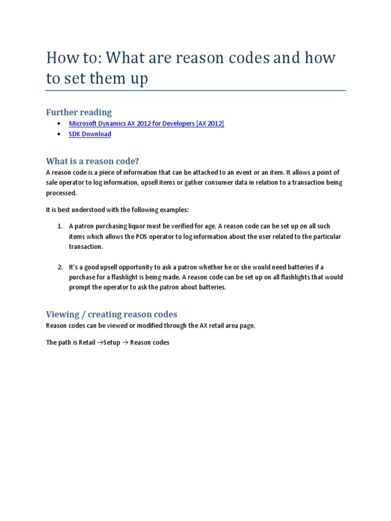 Setting Up FICO Reason Codes in AX | PDF | Point Of Sale | Retail