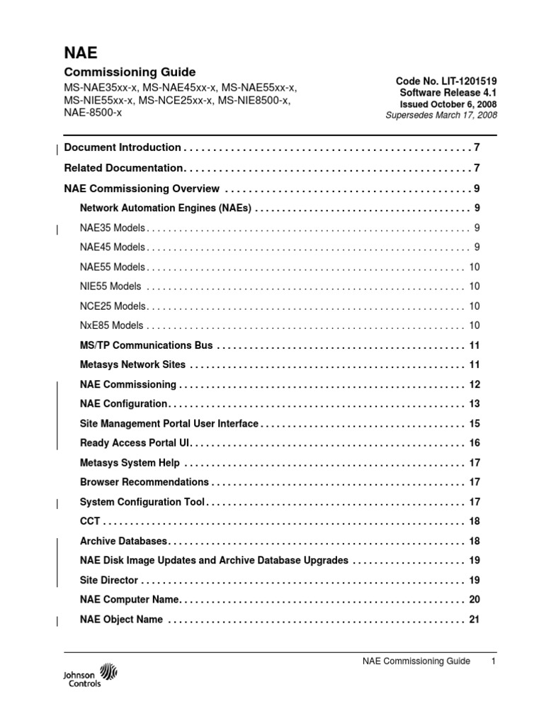 NAE GUIDE Johnson Controls PDF Computer Network