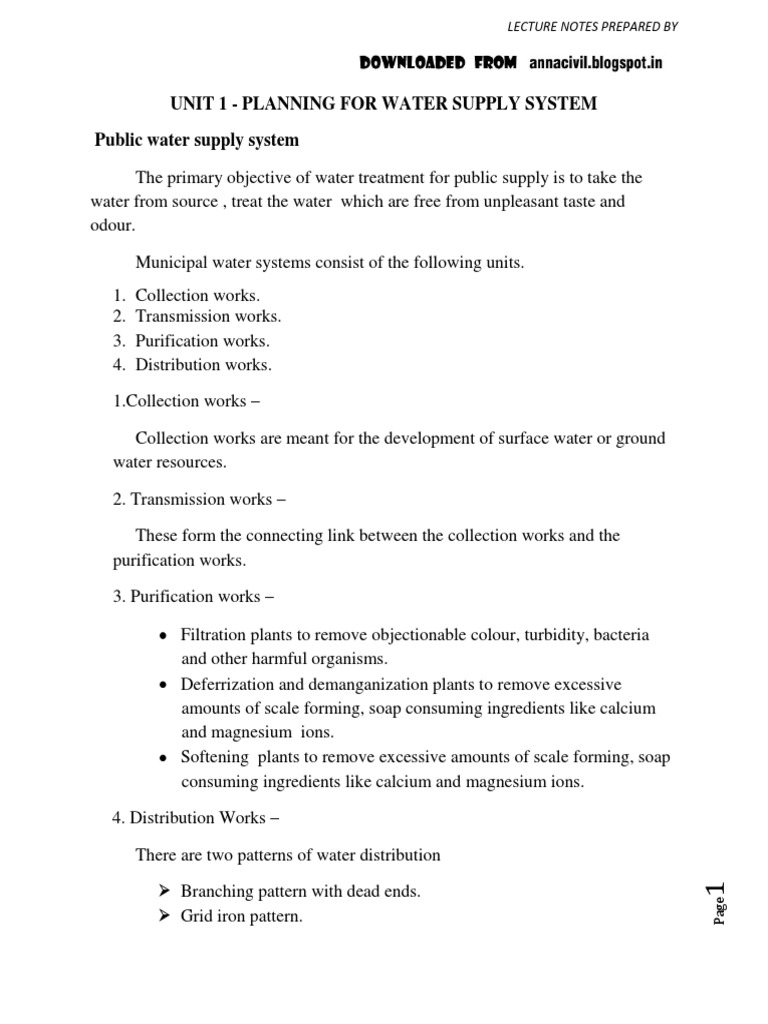 Unit 1 - Planning For Water Supply System Public Water Supply System ...