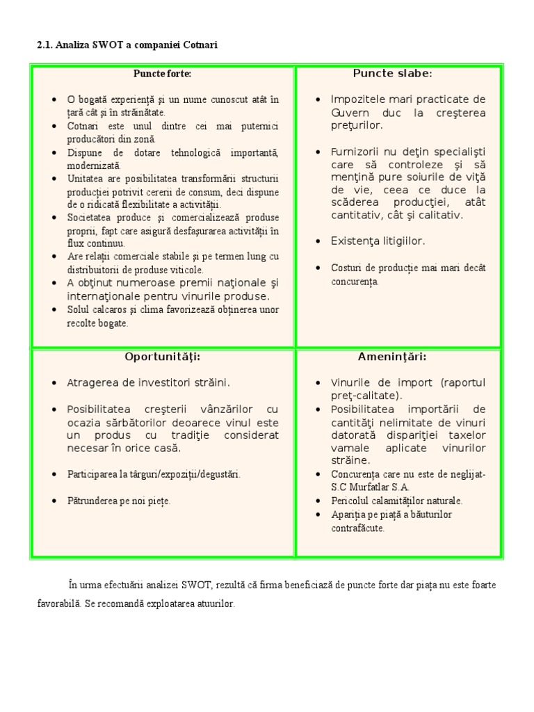 Analiza Swot A Companiei Cotnari