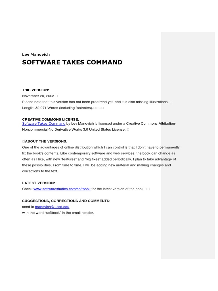 Software Takes Command | PDF | Graphical User Interfaces | New Media