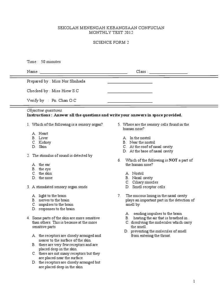 Objective Questions. Instructions Answer All The Questions and Write
