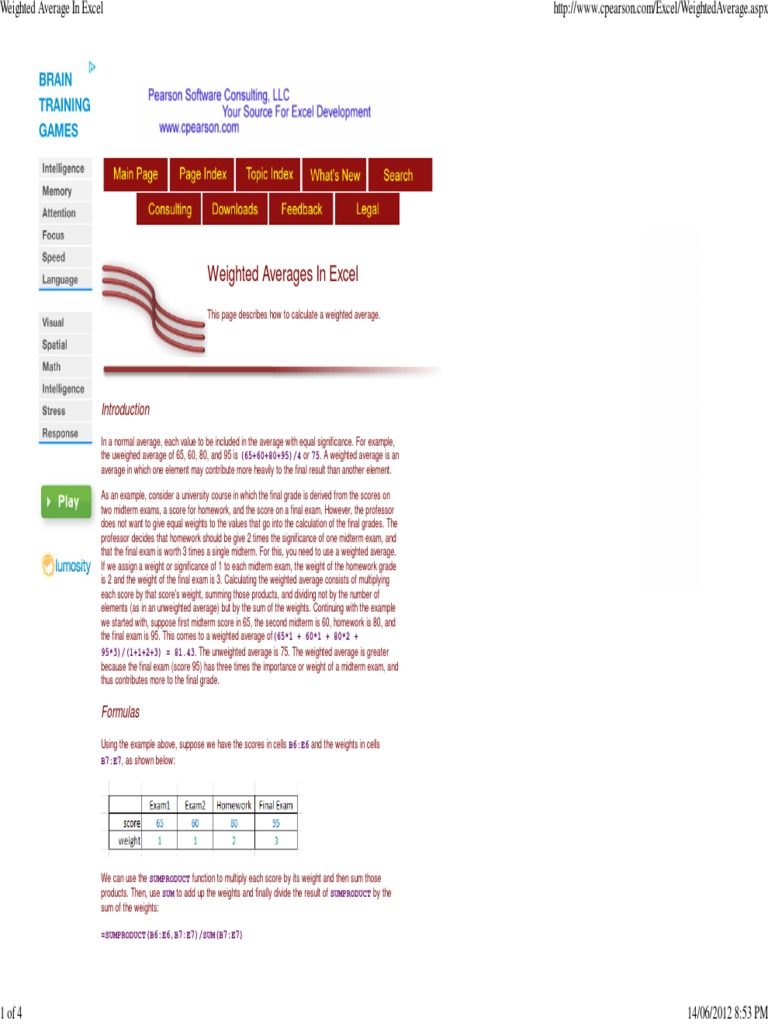 Weighted Average in Excel | PDF | Weighted Arithmetic Mean | Analysis