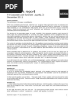 Examiner's Report: F4 Corporate and Business Law (GLO) December 2011