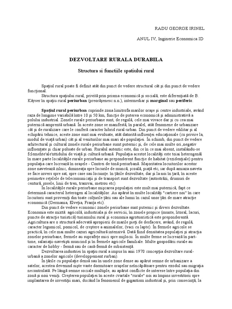 Structura Si Functiile Spatiului Rural | PDF