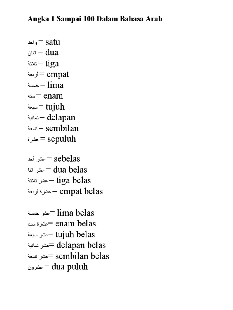 Angka Arab 1 100 Angkoo