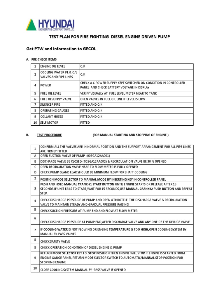 Test Plan FF Engine Pump | PDF | Valve | Pump