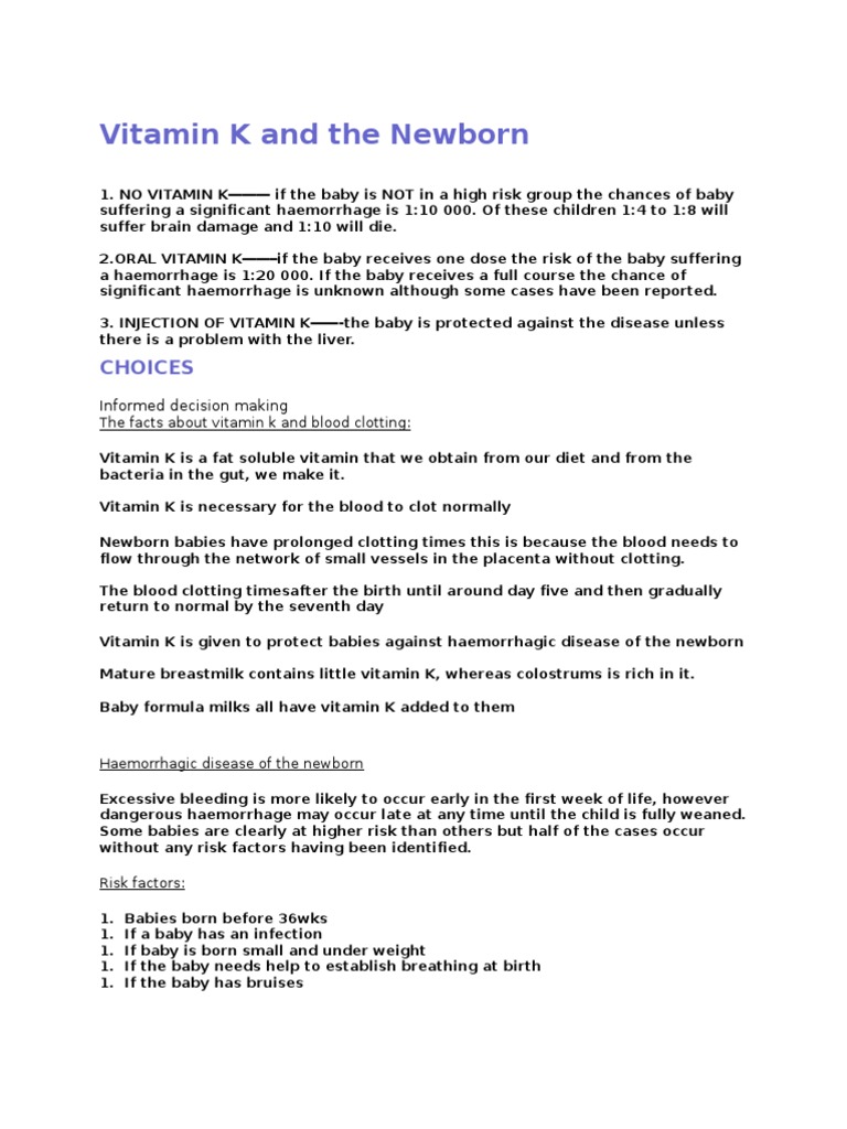 Vitamin K and the newborn Bleeding Clinical Medicine