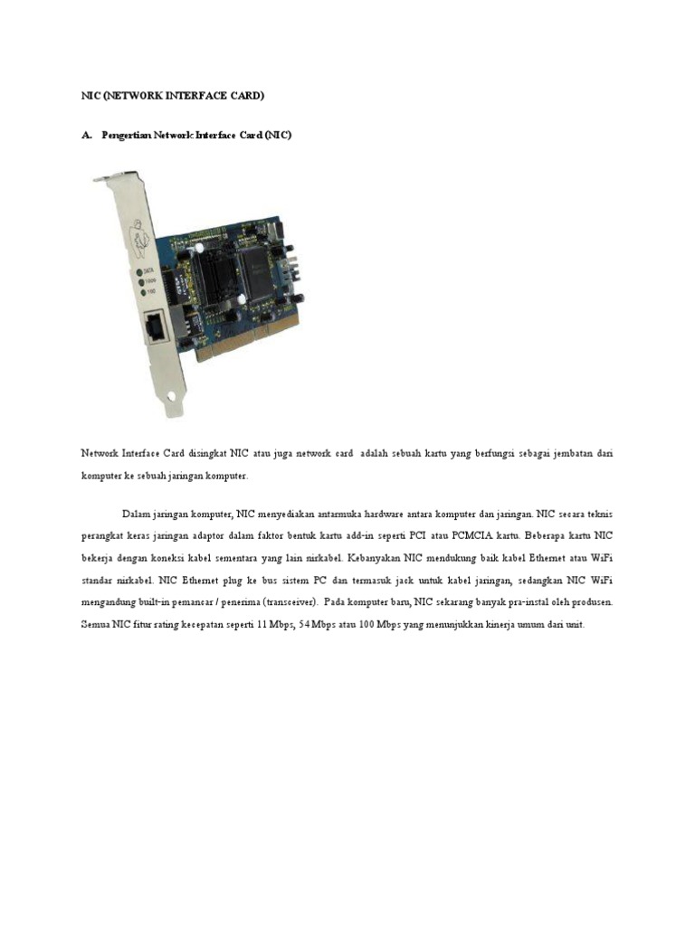 Nic (Network Interface Card) A. Pengertian Network Interface Card (NIC ...