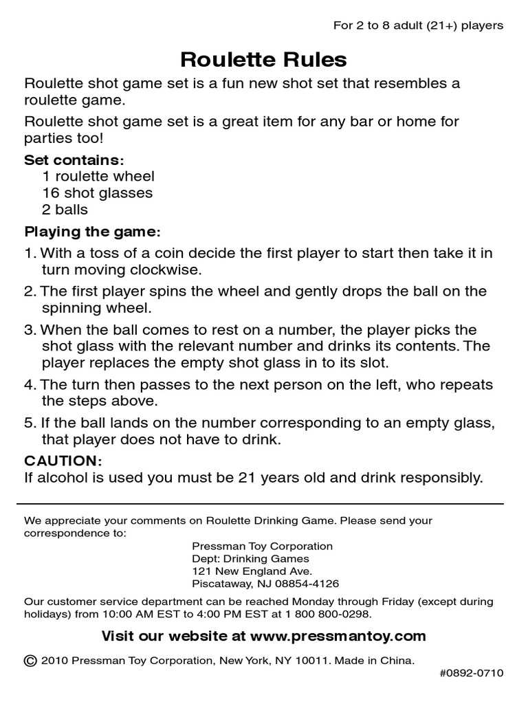 Roulette Drinking Game Rules | PDF