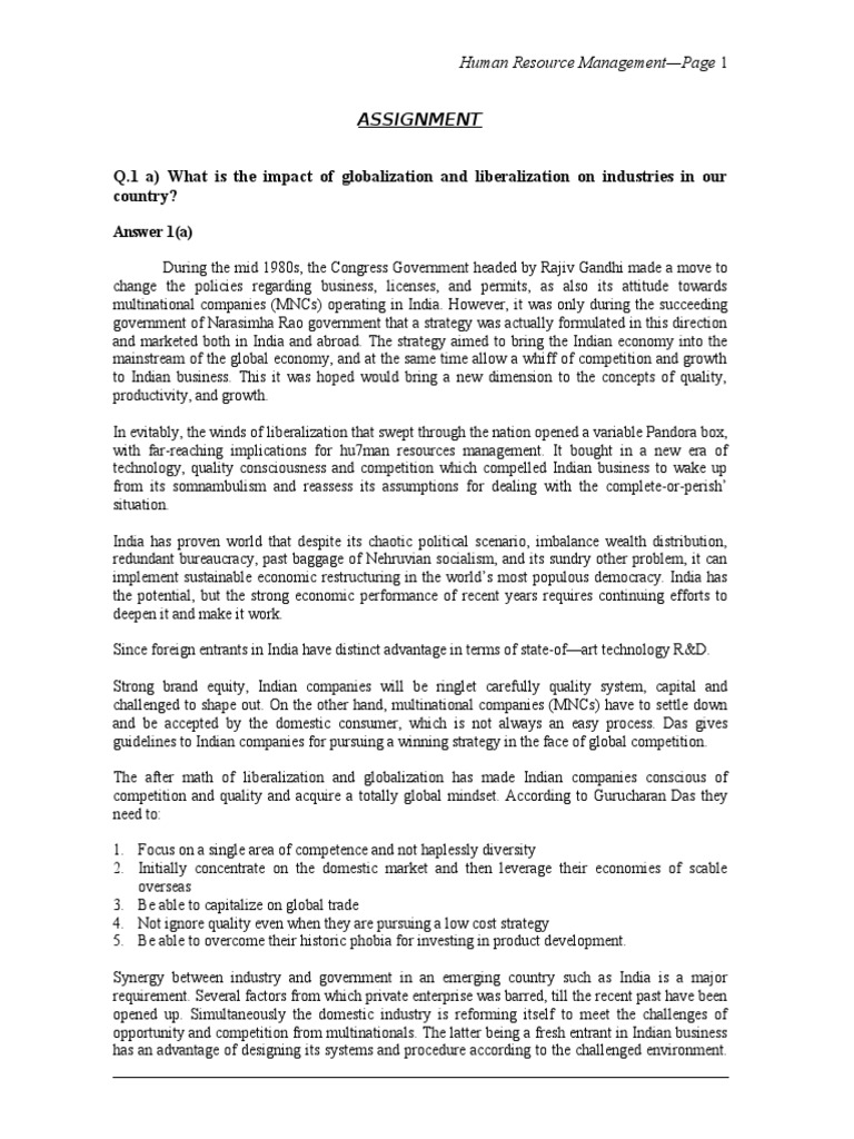 Impact of Globalization on HR Management | PDF | Business | Finance ...