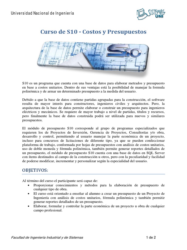 Curso S10: Costos y Presupuestos en Ingeniería | PDF | Presupuesto ...