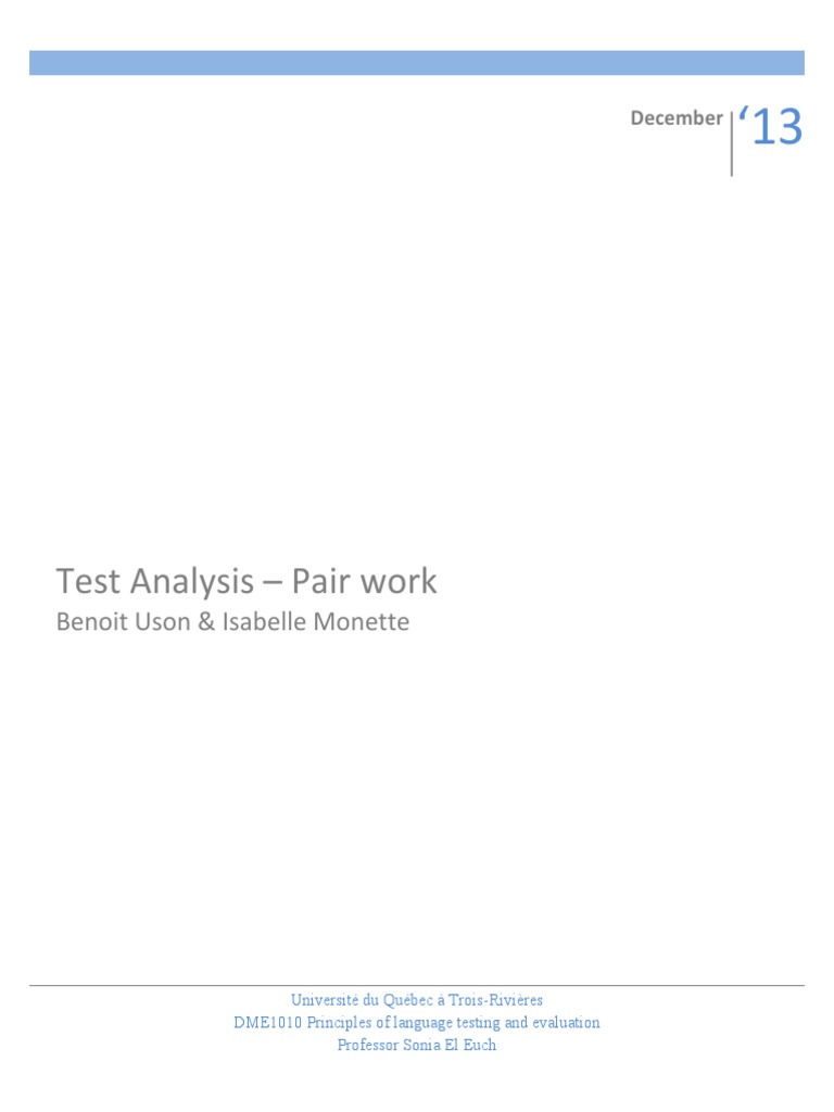 Test Analysis Pair Work Benoit Uson & Isabelle PDF Test