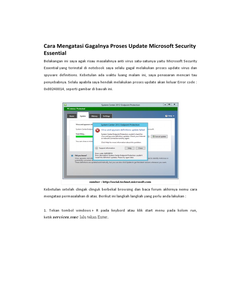 Solusi Gagal Update Microsoft Security Essentials | PDF