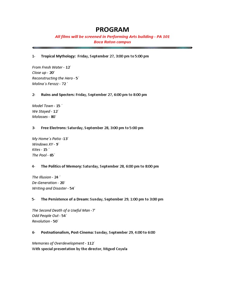 Boca Raton Film Screening Schedule | PDF | Cinema | Leisure