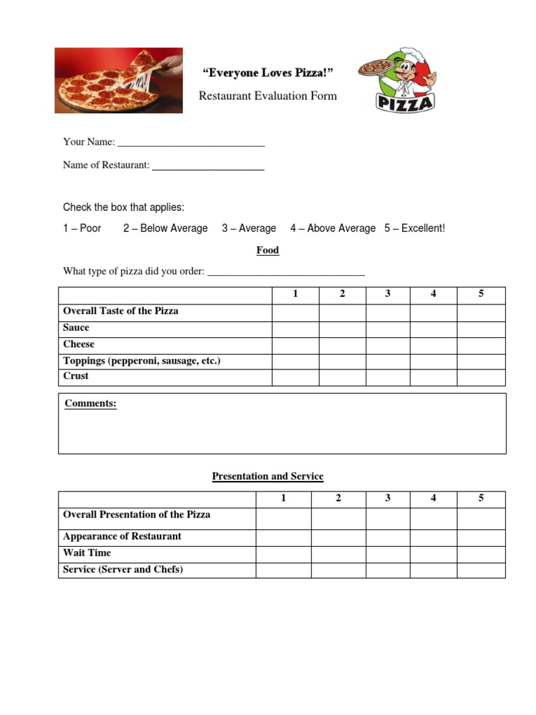 “Everyone Loves Pizza!” Restaurant Evaluation Form