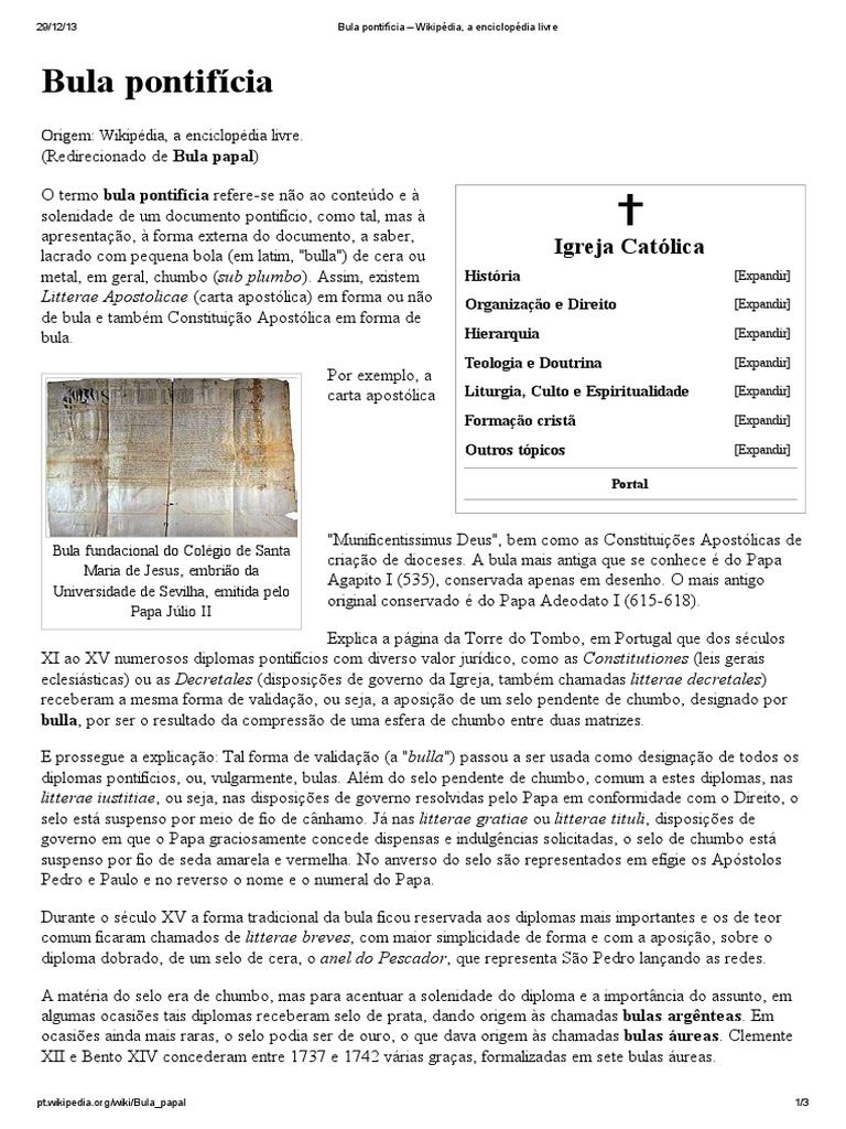 Bula Pontifícia - Wikipédia, A Enciclopédia Livre | PDF