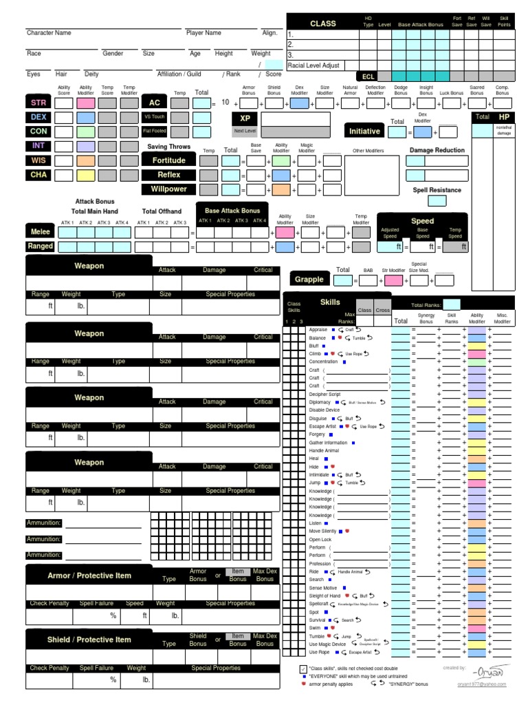 D&amp;D 3e Character Sheet | PDF | Leisure | Sports