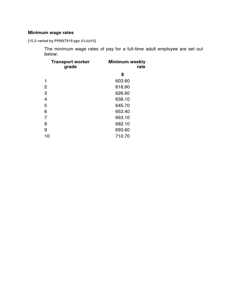 Minimum Wage Rates for Transport Workers | PDF