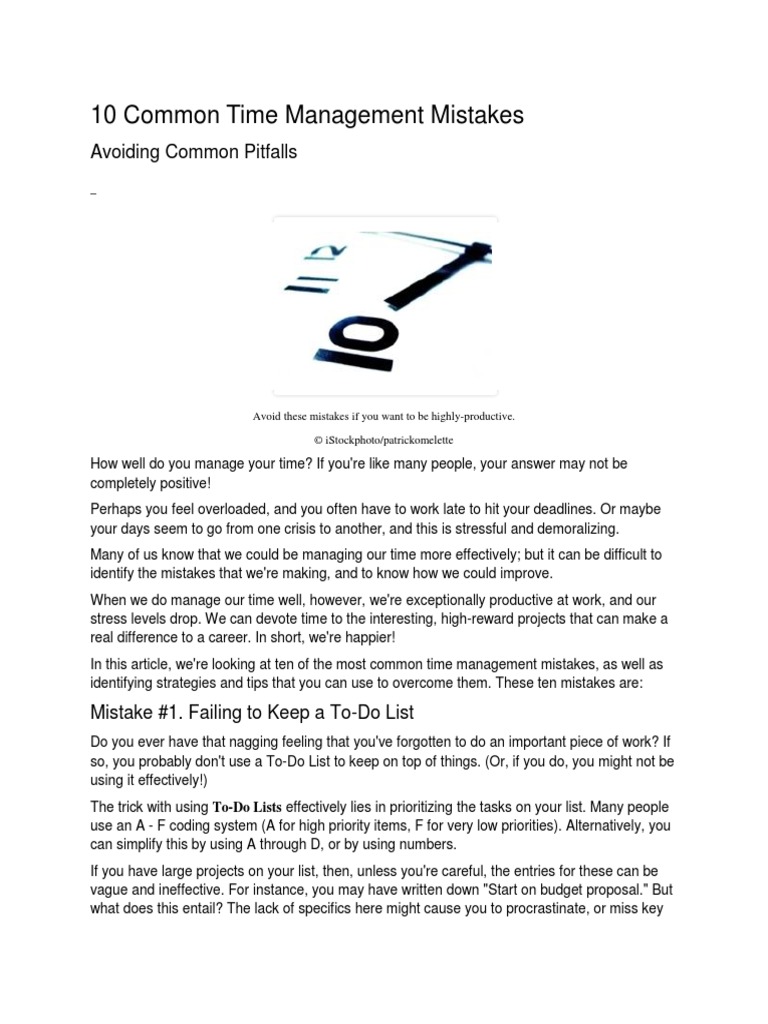 10 Common Time Management Mistakes Time Management Professional Skills
