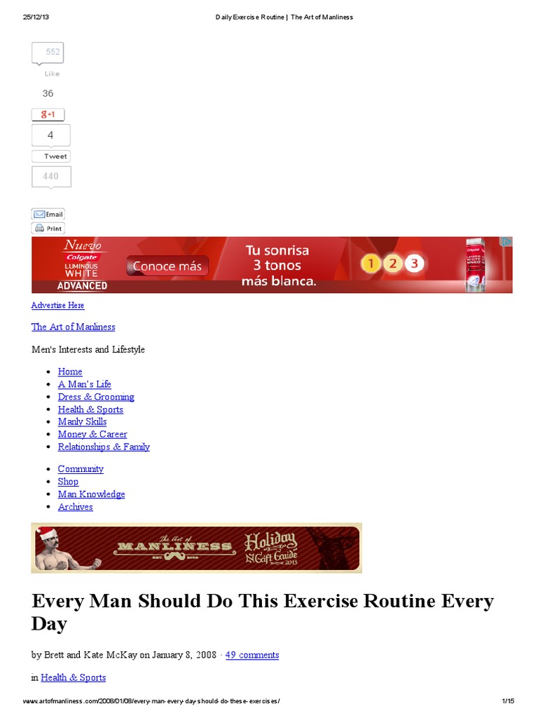 Daily Exercise Routine - The Art of Manliness | PDF | Weight Training ...