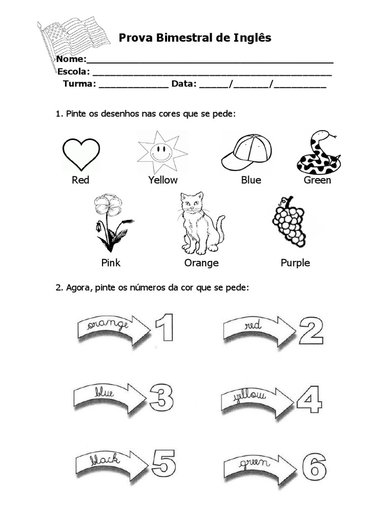 Prova Bimestral de Inglês para 1º Ano | PDF