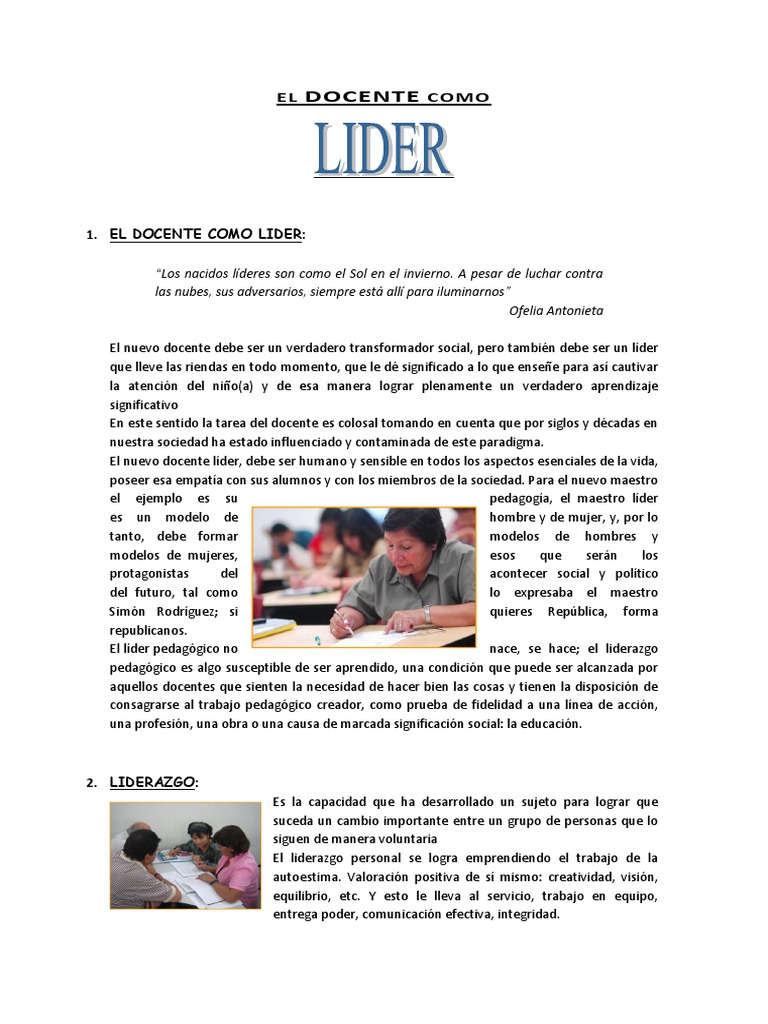 El Docente como Líder Transformador | PDF | Inteligencia emocional ...
