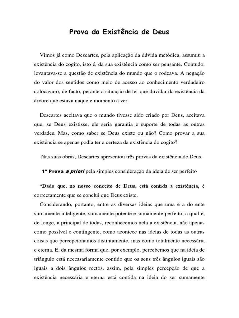 Provas Da Existência De Deus Descartes