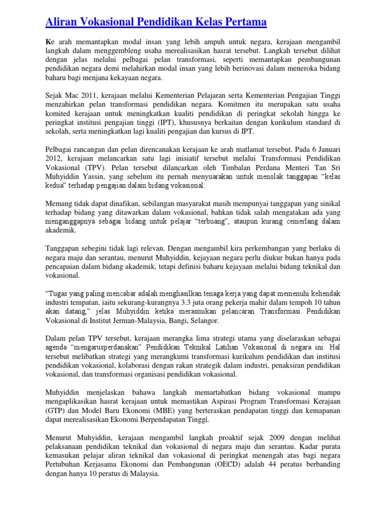Aliran Vokasional Pendidikan Kelas Pertama Pdf