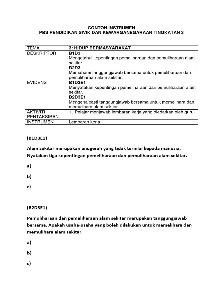 Contoh Instrumen Pbs Psdk T3