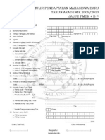 Formulir Pendaftaran Mahasiswa Baru TAHUN AKADEMIK 2009/2010 Jalur PMDK + B