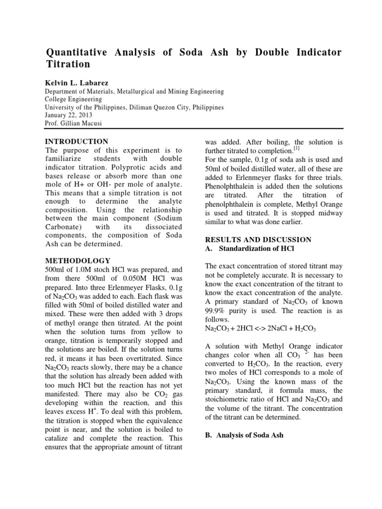 RDR 4 Quantitative Analysis of Soda Ash by Double Indicator Titration