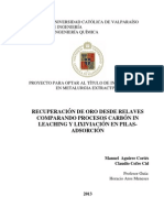 Recuperación de Oro Desde Relaves Comparando Procesos Carbón in Leaching y Lixiviación en Pilas-Adsorción