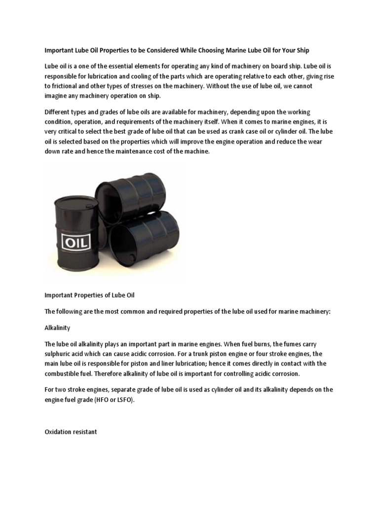 Important Lube Oil Properties Lubricant Engines