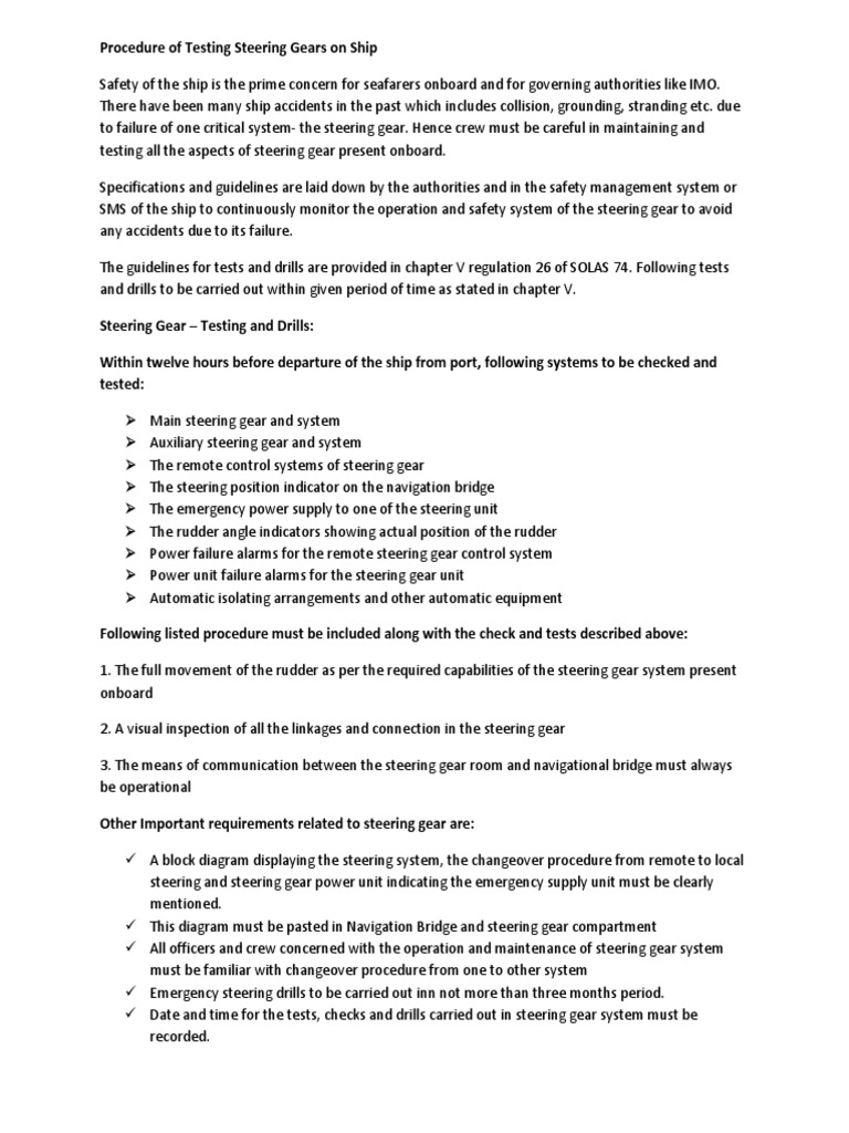 Procedure of Testing Steering Gears On Ship PDF Steering Gear