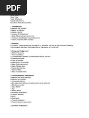 Business Plan Format
